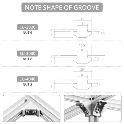 Justech 10PCS 4040 4080 Aluminum Extrusion Profile Connector, Corner Mounting Bracket L Shape Right Angle Joint Brace Inside Corner Bracket Slot 8mm with 40 PCS T Nuts and Hex Screw Bolts-Silver
