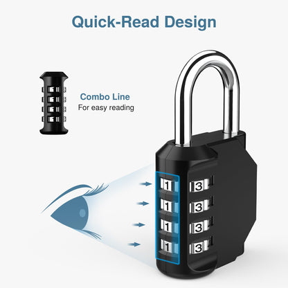Puroma 4 Pack Combination Lock 4 Digit Locker Lock Outdoor Waterproof Padlock for School Gym Locker, Sports Locker, Fence, Toolbox, Gate, Case, Hasp Storage (Black)
