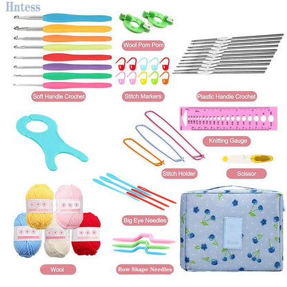 58 PC Crochet Kit for Beginners Knitting & Crochet Supplies,Premium Crocheting Kit Includes 5 Spools Crochet Yarn, 21 Crochet Hooks,6 Needes and 1 Crochet Case, Crochet Kits for Starter Adults Kids