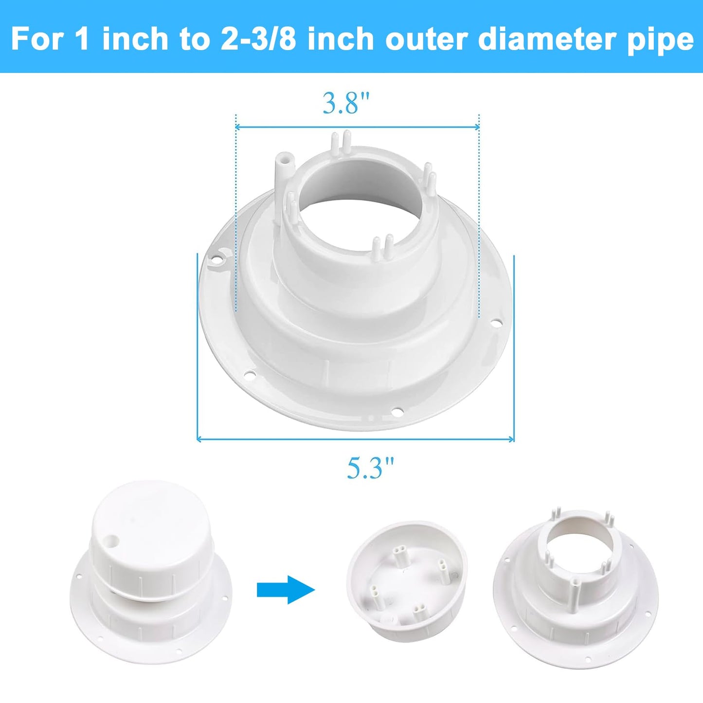 Acrux7 3 PCS RV Roof Vent Cover Caps Replacement for 1 to 2 3/8 Inch Pipe, Plastic Camper RV Plumbing Vent Cap Sewer Ceiling Vent Caps for Trailer Camper Motorhome (White)