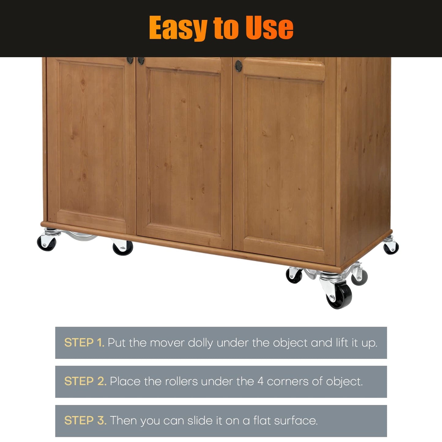 Weyleity 4 Pack Steel Tri-Dolly Set - 3 Wheel Furniture Mover With 220lbs Load Capacity for Moving Cabinet, Furniture and Appliances - Durable and Easy to Use 6 Inch Wheels