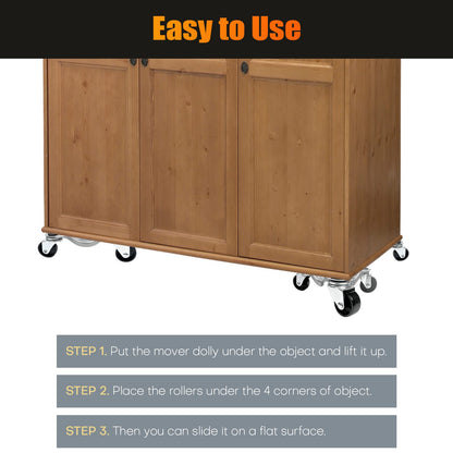 Weyleity 4 Pack Steel Tri-Dolly Set - 3 Wheel Furniture Mover With 220lbs Load Capacity for Moving Cabinet, Furniture and Appliances - Durable and Easy to Use 6 Inch Wheels