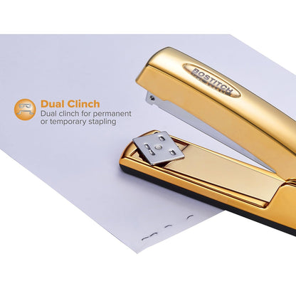 Bostitch Metallic Gold Stapler, All-Metal, 20 Sheets