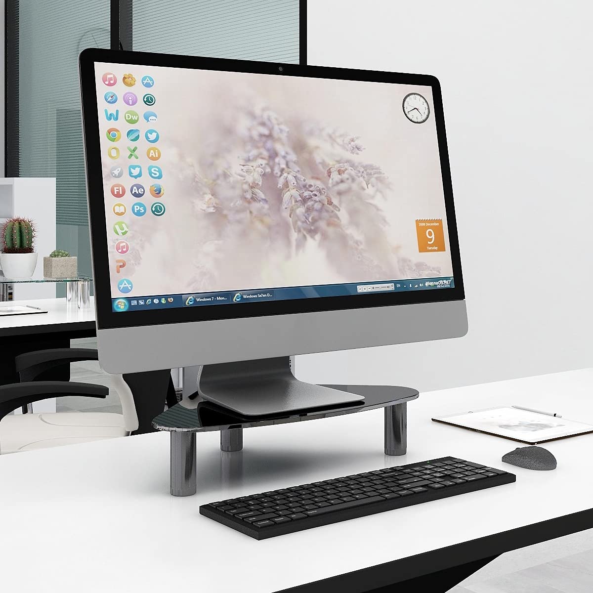 Tempered Glass Computer Monitor Riser | Triangle Save Space Desktop Corner Stand for Computer Monitor & Laptop Black HD01B-003