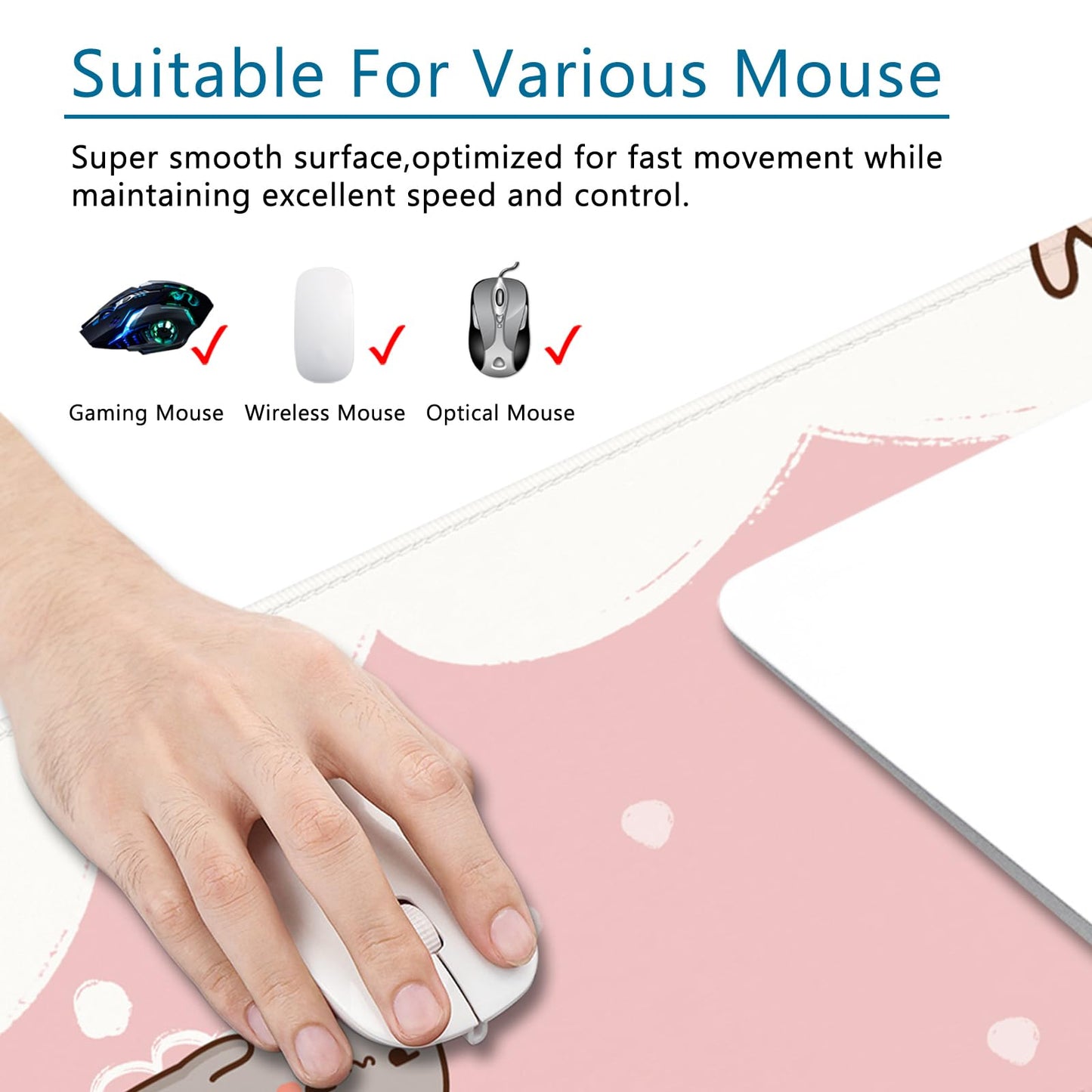 Pink Mouse Pad Cute Cat Large Gaming Mouse Pad Kawaii Keyboard Pad XL Desk Mat 31.5x11.8 inch Large Desk Pad Mouse Mat Pink Office Desk Accessories (Pink Cat -2)
