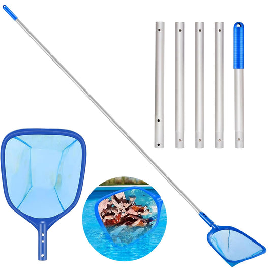 7.22ft Pool Skimmer Net with 5-Section Detachable Intensify Aluminum Handle Ploe Fine Mesh Rake Swimming Pool Leaves Cleaning Net for Swimming Pool Pond Hot Tub Fountain Aquarium Spa Tank