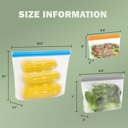 Dishwasher Safe Reusable Storage Bags Stand Up - BPA Free PEVA Reusable Sandwich Bags - Leakproof Gallon Freezer Bags, Silicone Food Storage Bags (20 Pack- 6Gallon+6Sandwich+8Snack)