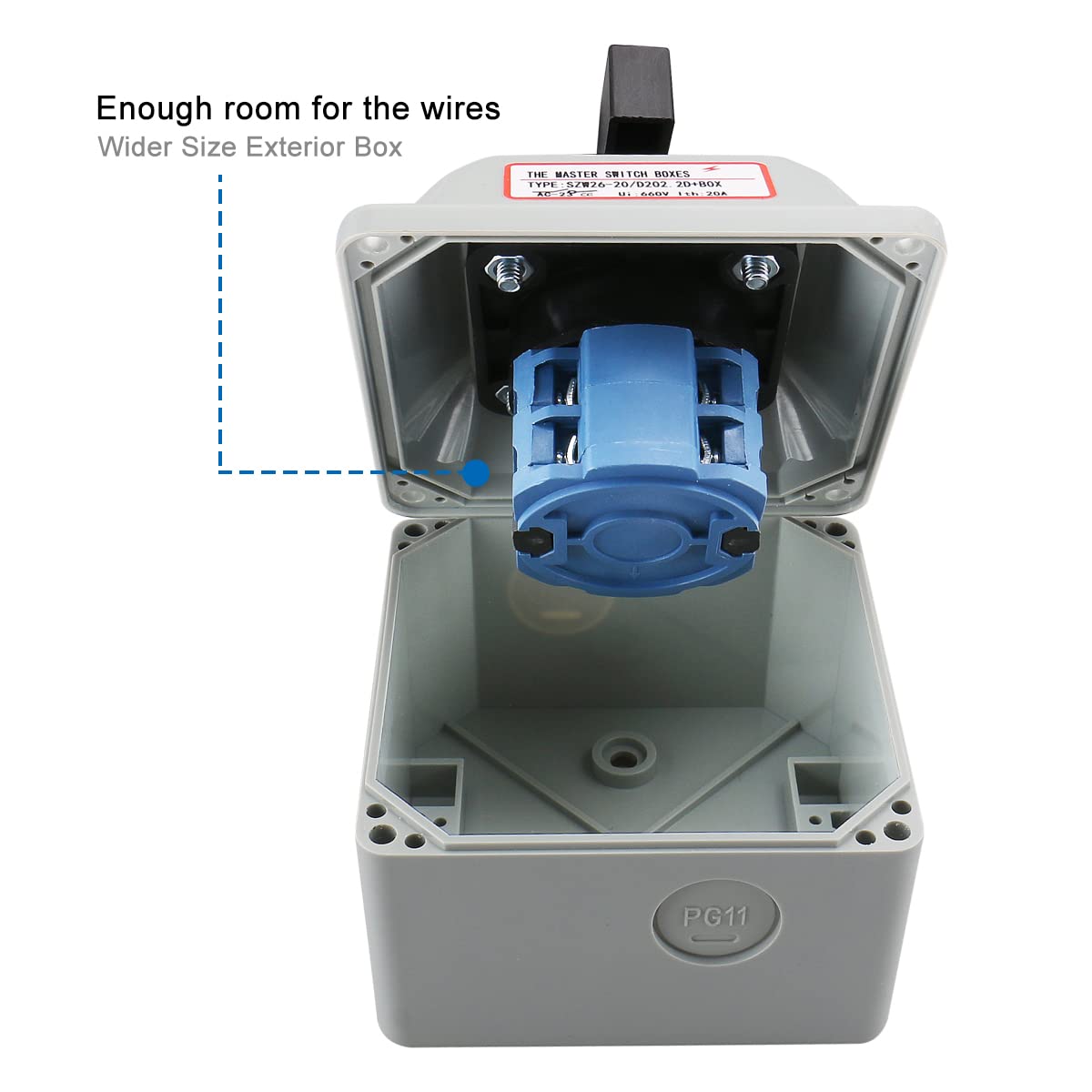 Baomain 20A Rotary Changeover Switch, 660V 3 Position 2 Phase, SZW26-20/D202.2D Cam Switch with Exterior Box (Wider Box)