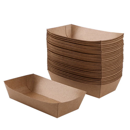 YYBD 100 Pack Kraft Paper Food Trays Disposable Brown Food Trays Recyclable Take Out Food Serving Boat Container Baskets Trays for Snacks French Fries Nachos Hot Dogs Tacos Picnic BBQ Party Supply