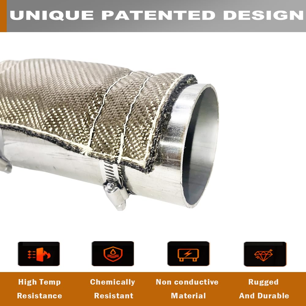 DEGEOBERLIN Titanium Pipe Heat Shield 6" x 12" Exhaust Heat Shield Motorcycle Heat Guard Cover Wrap with 3 PCS Stainless Steel Clamps