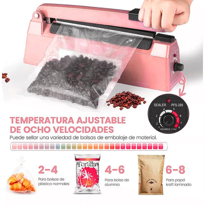 Compact 8-inch Manual Impulse Sealer for Plastic Bags, Quick-Seal Impulse Bag Sealing Machine for PE & PP Plastic with Replacement Kit