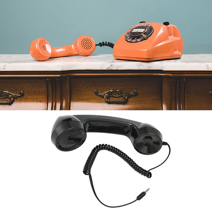 3.5mm Retro Telephone Handset, Cell Phone Handset, Cell Phone Receiver Microphone Speaker, for Smartphones and Computers with 3.5mm Headphone Jack (Black)