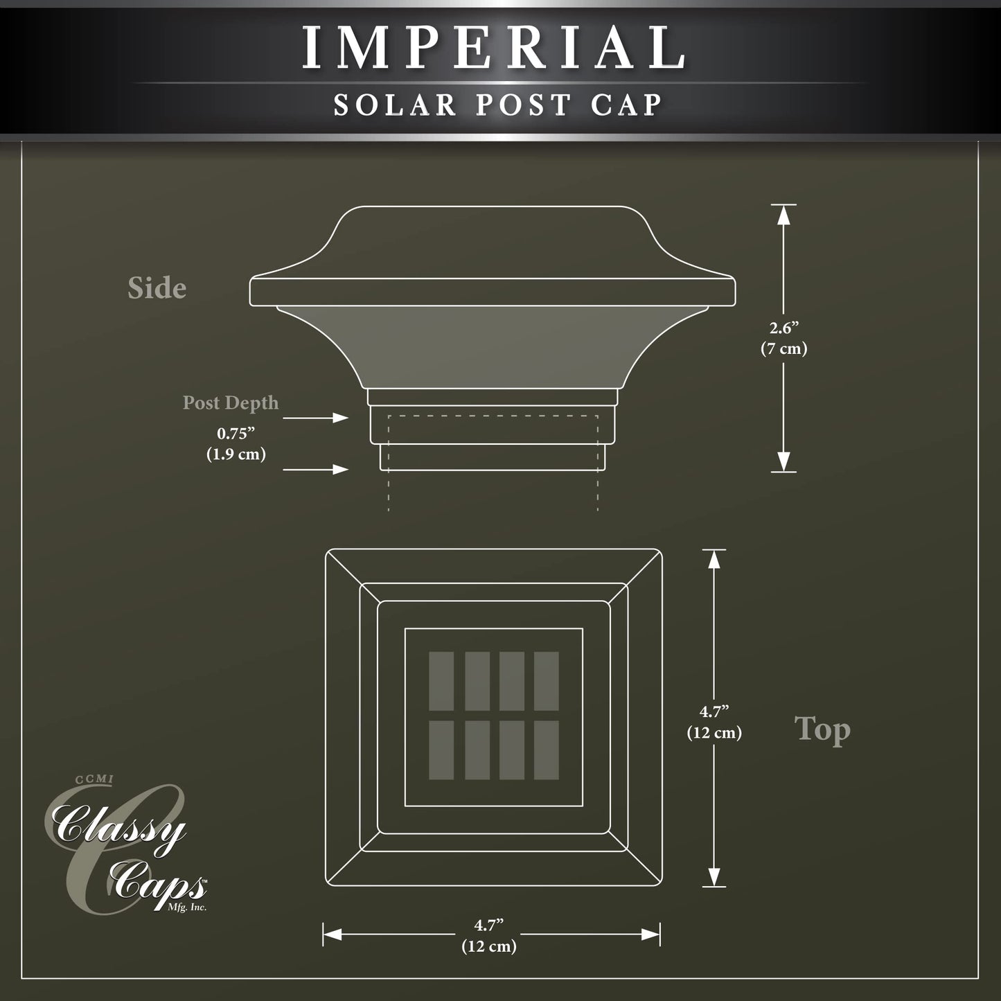 Classy Caps Imperial Solar Post Cap - Black SLO82B – Fits 2.5"x2.5", 2.25"x2.25", and 2"x2" Post Sizes, High-Performance Solar LED, Durable Cast Aluminum Construction