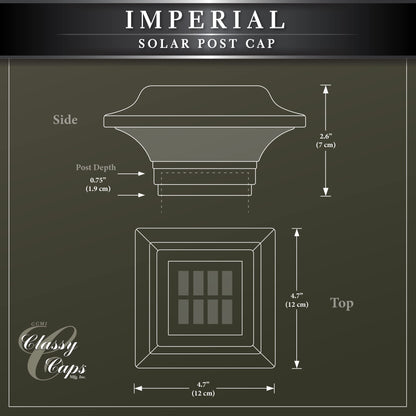 Classy Caps Imperial Solar Post Cap - Black SLO82B – Fits 2.5"x2.5", 2.25"x2.25", and 2"x2" Post Sizes, High-Performance Solar LED, Durable Cast Aluminum Construction