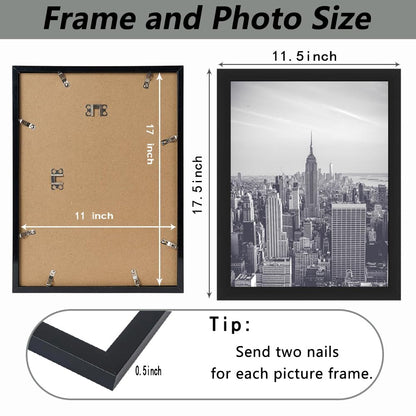 11x17 Picture Frame Display 11x17 Without Mat, Photo Frames for Wall Mounting or Table Top Display, Engineered Wood with Hd Plexiglass - Horizontal and Vertical,Black