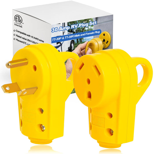 30 Amp RV Plug Male and Female Plug Receptacle Set with Handle RV Receptacle Plug Set Electrical Plug Adapter 55245 US Plug 125V Yellow
