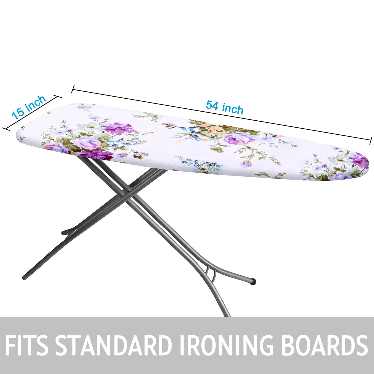 Rerrmico Ironing Board Cover and Pad 15x54 Inch Standard Ironing Board Cover with Elastic Edge and Hook and Loop Fasteners Scorch and Stain Resistant Cotton Ironing Covers with Thick Padding