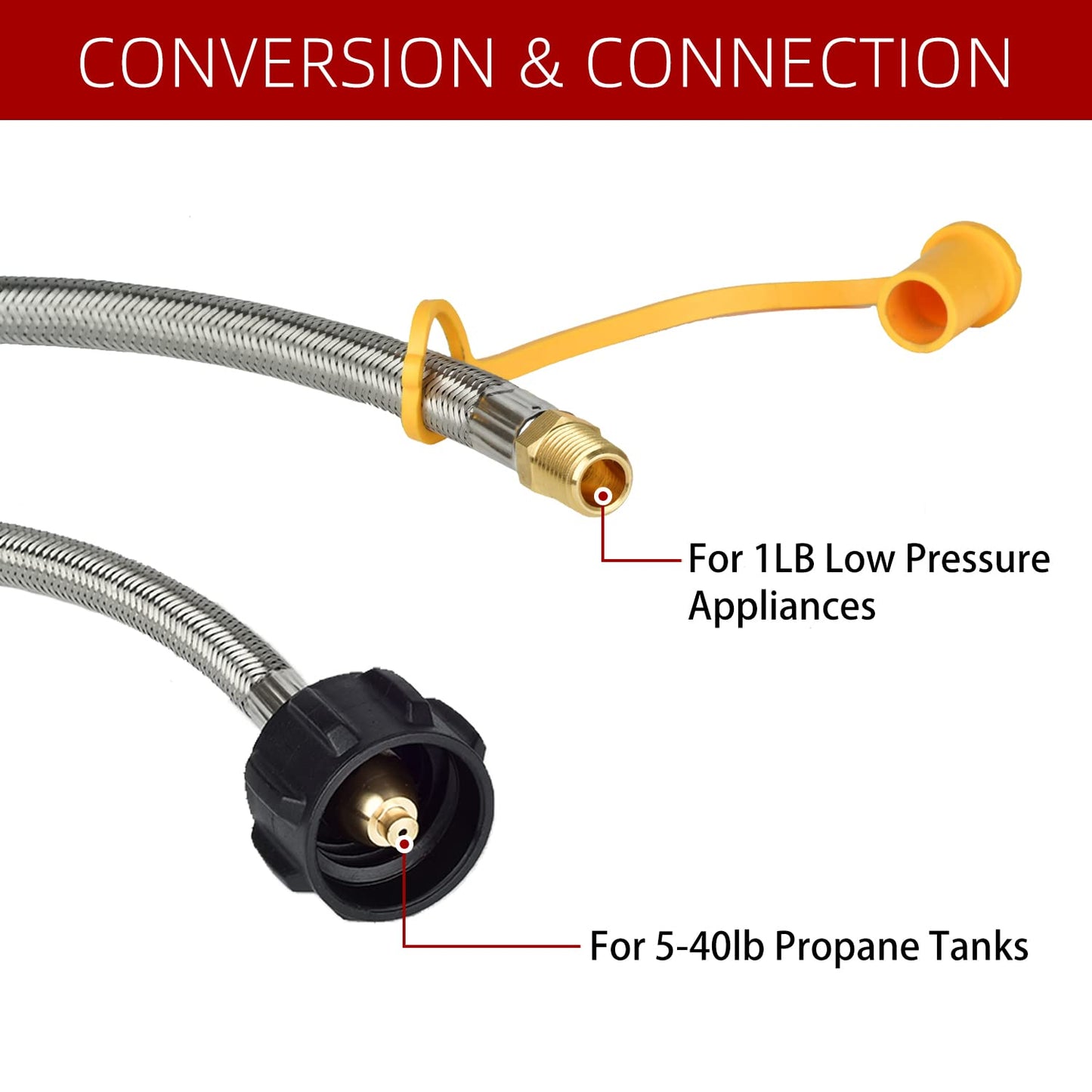 2 Pack 15" RV Propane Pigtail Hose, Stainless Steel 1/4" Male NPT Braided RV Propane Hose for Standard 2-Stage Gas Regulator with Teflon Tape