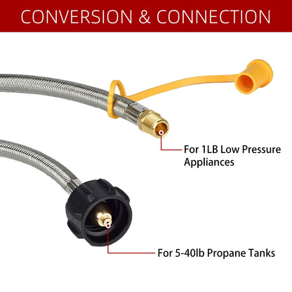 2 Pack 15" RV Propane Pigtail Hose, Stainless Steel 1/4" Male NPT Braided RV Propane Hose for Standard 2-Stage Gas Regulator with Teflon Tape