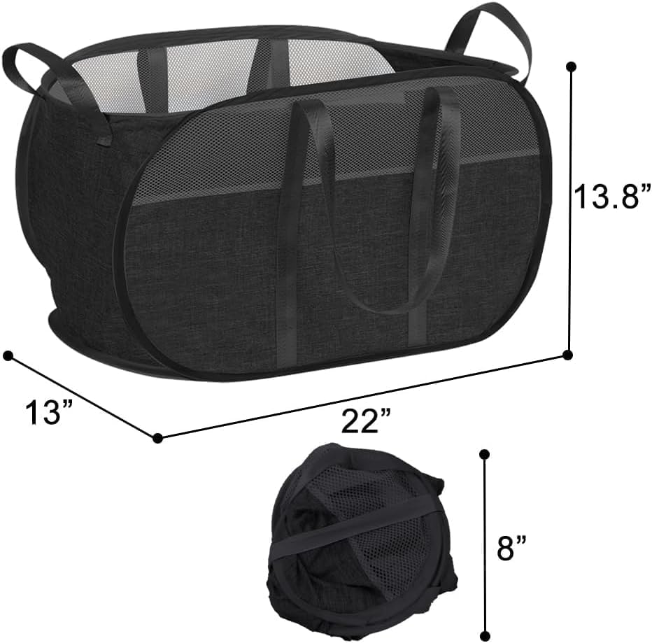 2pcs Mesh pop up Laundry Hamper,Easy to Collapsible Laundry Basket, portable with Strong Handles clothes Hamper,Honeycomb Mesh-Breathable for Laundry,Bathroom,RV,Travel (Black)