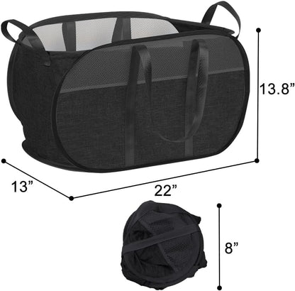 2pcs Mesh pop up Laundry Hamper,Easy to Collapsible Laundry Basket, portable with Strong Handles clothes Hamper,Honeycomb Mesh-Breathable for Laundry,Bathroom,RV,Travel (Black)