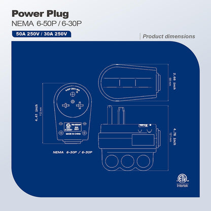 2-in-1 Nema 6-50P/6-30P Welder Plug, 30A/50A 250V Welder 3-Prong Male Plug, ETL Listed 30A Welder Plug