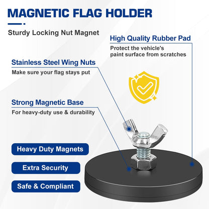 4Pcs Rubber Coated Heavy Duty Magnetic Flag Holder for Oversize Load Signs, Strong Magnet for Wire Loop Flags with Locking Wing Nut, Oversize Load Magnet Flag Magnet Safety Flags Sign for Trucks