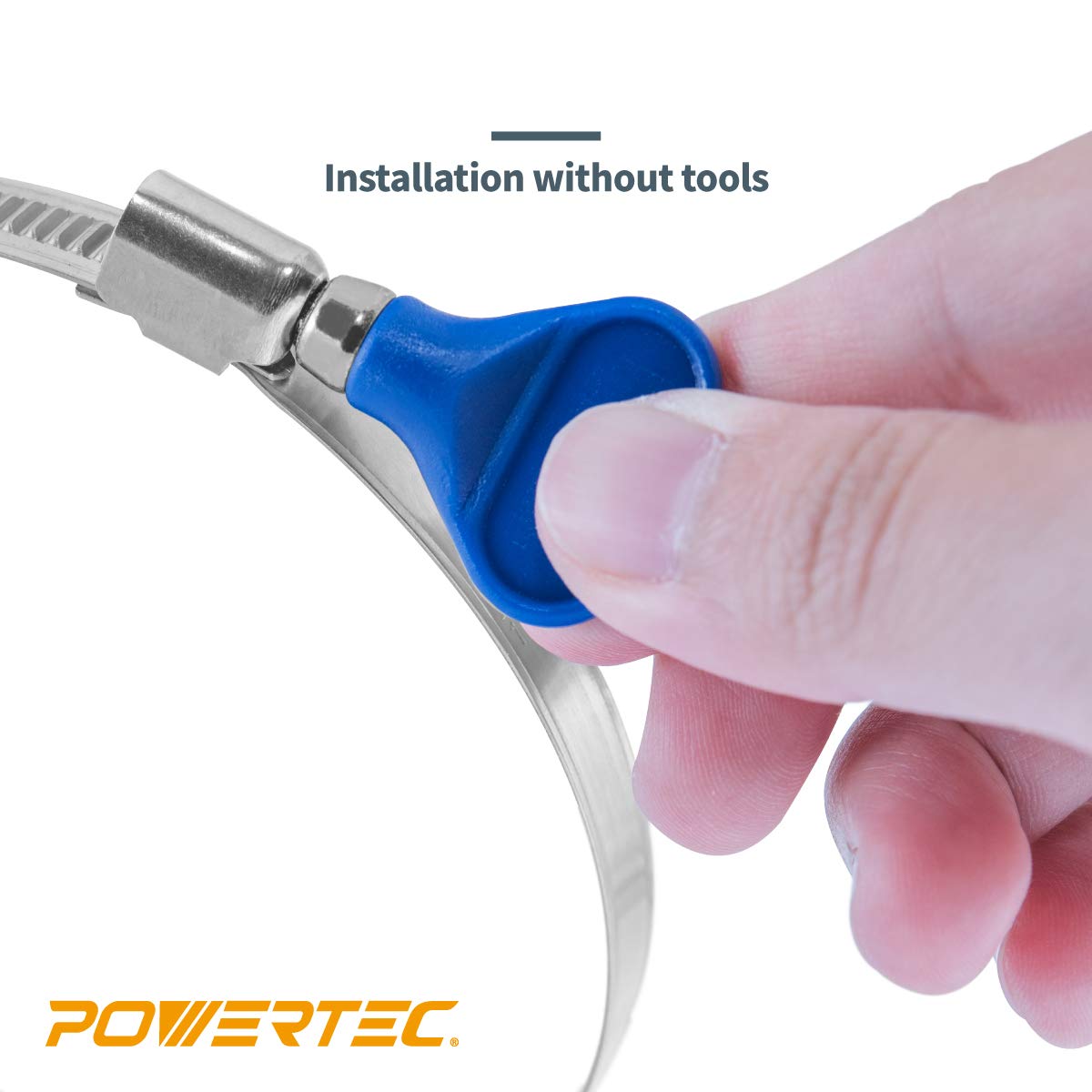 POWERTEC 70260 4 Inch Key Hose Clamp, Thumb Screw Key Adjustable Stainless Steel Hose Clamps for Dust Collection, Dust Collector and Dryer Vent Hose, Pipe Clamp, RV Clamp, Worm Gear Clamp, 10 Pack