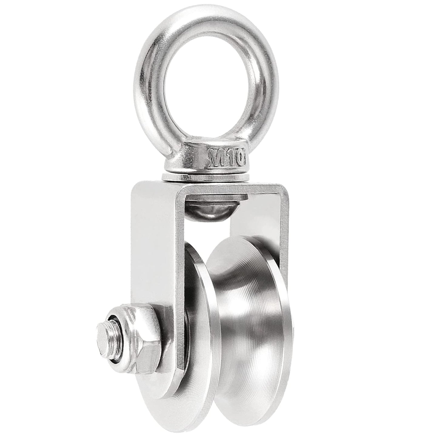 2 Inch U-Type Pulleys for Rope, Stainless Steel M10 Swivel Pulley Block with Bearing, U-Groove Roller Single Pulley Wheel for Pulley System Lifting Gym Equipment Cable Traction Wheels 1 Pack