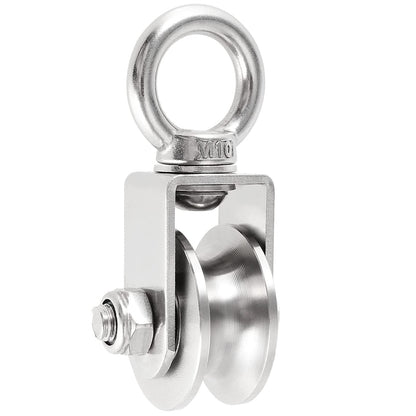 2 Inch U-Type Pulleys for Rope, Stainless Steel M10 Swivel Pulley Block with Bearing, U-Groove Roller Single Pulley Wheel for Pulley System Lifting Gym Equipment Cable Traction Wheels 1 Pack
