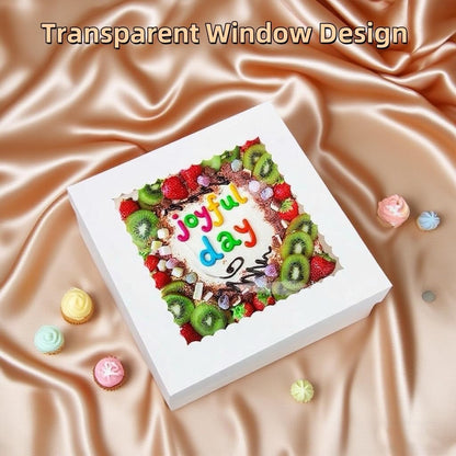 10 Pack Cake Boxes, 10x10x8 Inches Tall Cake Box with Boards, White Bakery Boxes with Window, Disposable Cake Containers for Cake, Donuts, Pies, Cookies, Wedding, Birthday, Party (White - 10 Pack)