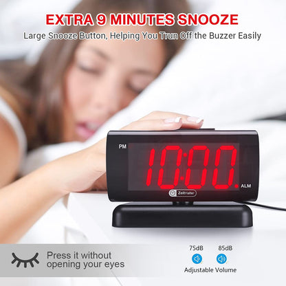ZOOS Alarm Clock for Bedroom, Large LED Digital Clock for Seniors, Dimmable Simple Alarm Clocks for Bedrooms, Volume Adjustable/Snooze/Battery Backup/Swivel Base Gift for Men Women Elderly Home Office