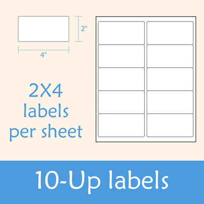 BESTIKER 2” x 4” Shipping Labels 2000 Address Labels Printable, White Sticker Label Sheets for Laser Inkjet Printers (10 Labels/Sheet, 200 Sheets)