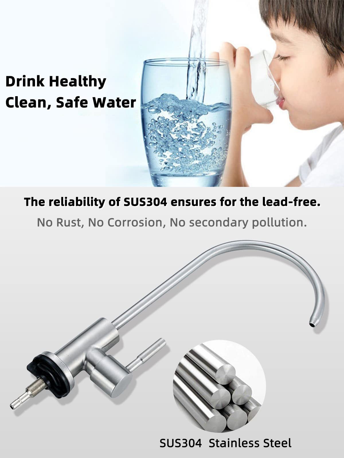 Bifordo Drinking Water Faucet,Easy to Install Sink Water Filter Faucet,Lead-Free Reverse Osmosis Faucets for Kitchen Bar Sink,Brushed Nickel RO Faucets SUS304 Stainless Steel