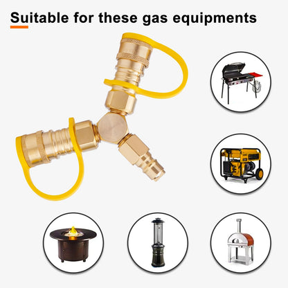 Rushare 3/8" Natural Gas Quick Connect Fittings, Quick Disconnect 3/8" Y Splitter for Natural Gas BBQ, Natural Gas Grill, Fire Pit, 2 Way 3/8" Quick Disconnect