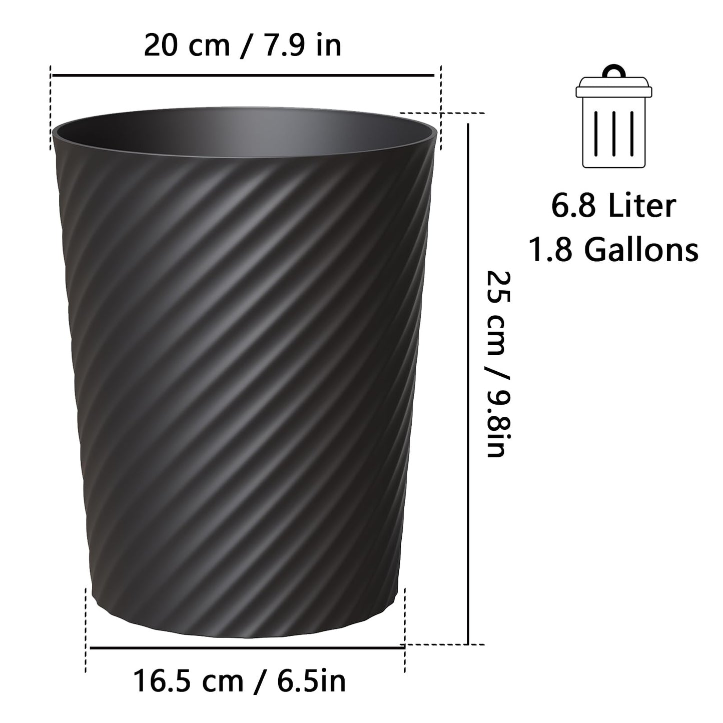 Bathroom Garbage Can 3 Pack 6.8L/1.8 Gallon Small Garbage Can, Round Plastic Trash Can, Slim Waste Basket for Bedroom, Bathroom, Kitchen, Living Room, Office, Car, RV, Fits Under Sink