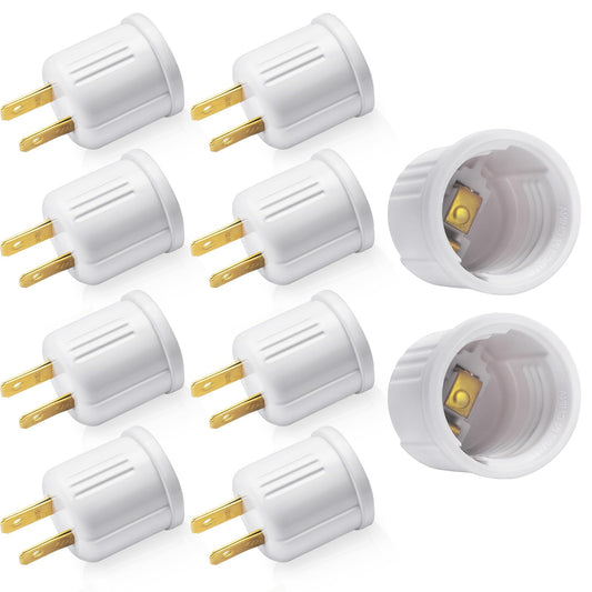 DiCUNO Outlet to E26 Light Socket Adapter, Bulb Socket with Polarized Plug, UL/CSA Listed, 660W 125V, White, 10-Pack
