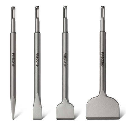 SDS Chisel Set, Firecore 4pcs Tile Removal Chisel Bits for SDS Plus Rotary Hammer Drill Attachments, Alloy Steel Shovel for Demolition Chipping Grooving Scaling Removing Cement Thinset Mortar Vinyl