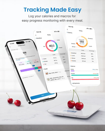 RENPHO Smart Food Nutrition Kitchen Scale, Food Scale for Food Ounces and Grams, Coffee Scale with Timer, Nutritional Calculator for Keto, Macro, and Calorie with Smartphone App, White
