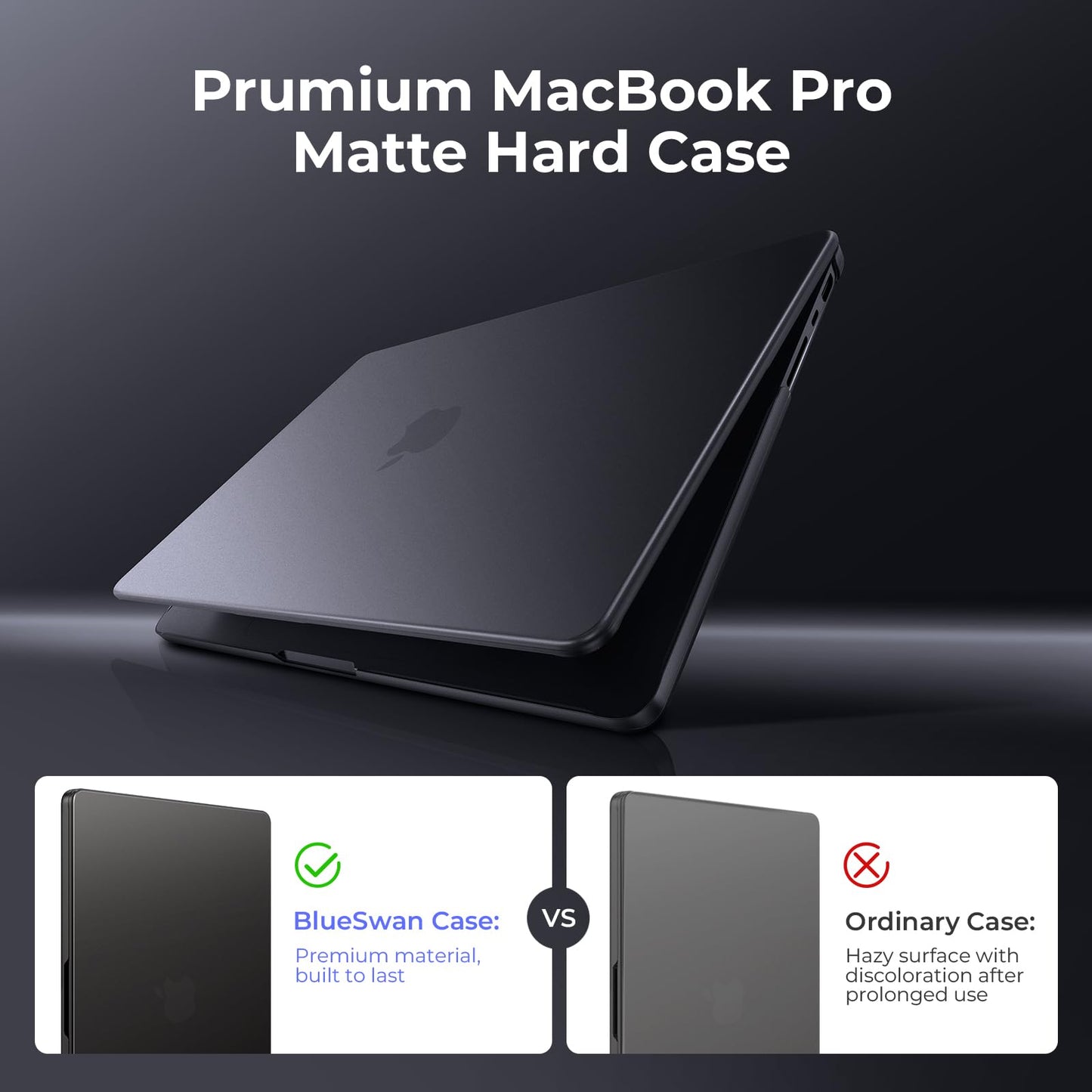 BlueSwan Matte Case for MacBook Pro 14 M5 2026 2025-2021 M4 M3 M2 M1 Pro/Max, Compatible A3434 A3401 A3112 A2992 A2918 A2779 A2442, Hard Shell Protective Cover, Space Black Clear