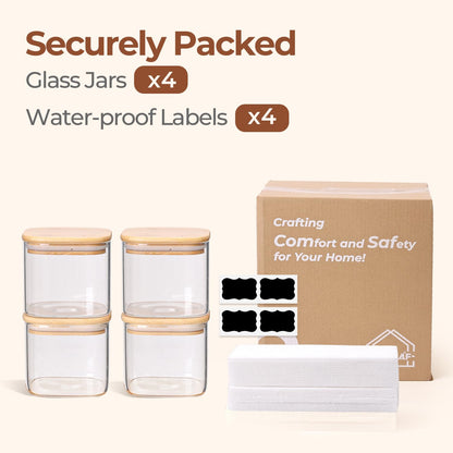 ComSaf 650ML Glass Food Storage Jars Set of 4, Small Glass Storage Containers with Lids, Pantry Organization Jar, Spice Jar, Blooming Tea, Candy and Cookie Container, Clear Canister Set for Kitchen