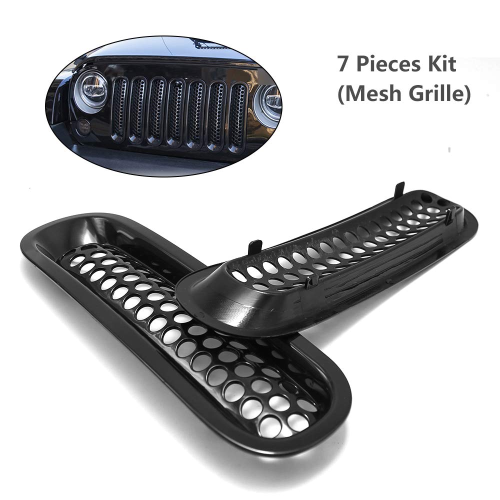 Anxingo Black Clip-in Front Grill Grille Mesh Inserts Replacement for Jeep JK Wrangler & Wrangler Unlimited 2007-2015 (7 Pack)