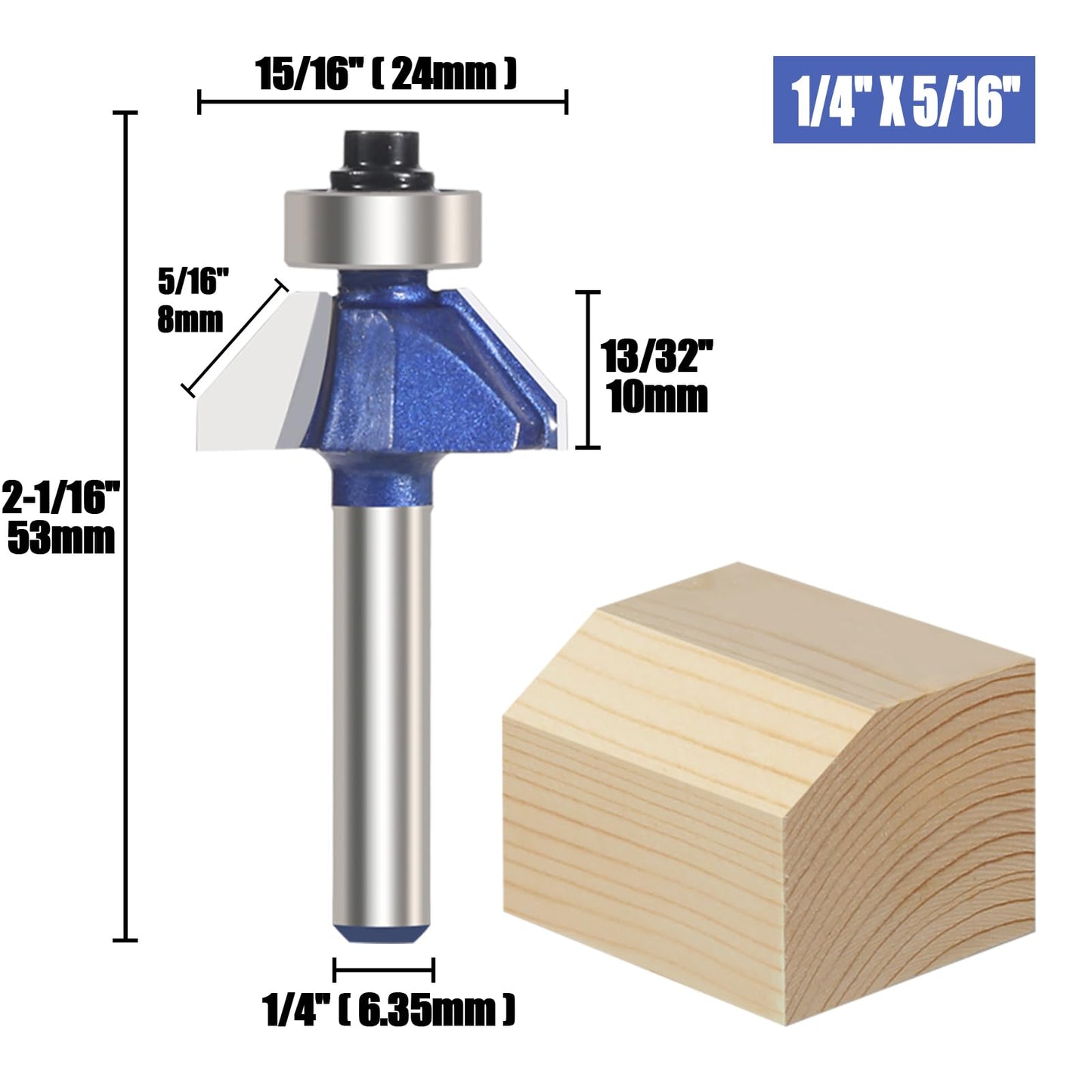 Vearter 4PCS 45 Degree Chamfer Router Bit Set, 1/4'' Shank Carbide Edge Bevel Forming Milling Cutter, DIYer Tool for Woodworking, Wood Profiling, Edging (1/2", 3/8", 5/16", 1/4" Bevel Length)