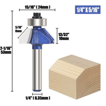 Vearter 4PCS 45 Degree Chamfer Router Bit Set, 1/4'' Shank Carbide Edge Bevel Forming Milling Cutter, DIYer Tool for Woodworking, Wood Profiling, Edging (1/2", 3/8", 5/16", 1/4" Bevel Length)