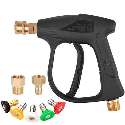 High Pressure Power Washer Gun Kit Pressure Washer Spray Gun with 5 Nozzle Tips M22-14mm/15mm Fitting and 3/8" Quick Connector with 1/4" Quick Connector for Power Washer