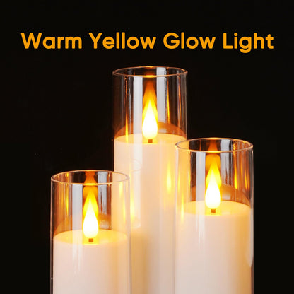 AMAGIC Acrylic Flameless Candles Flickering, LED Battery Operated Candles with Remote Control Timer, Fake Pillar Candle for Valentine's Day, Wedding Decor, White Set of 5