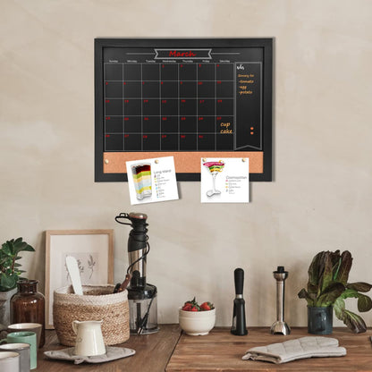 Umtiti Chalkboard Calendar and Bulletin Combo Board. Black Solid Wood Frame，Magnetic Chalkboard.Perfect for Office, Home School Message Board,BK-3442-CA