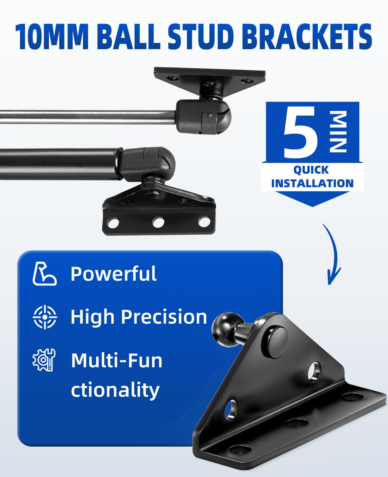 ARANA 10MM Gas Strut Mounting Brackets, Ball Stud Mount Bracket for Universal Lift Supports Shocks Spring Kits Hardware 4PCS with 16 Screws (Only Fits 10mm Ball Head)