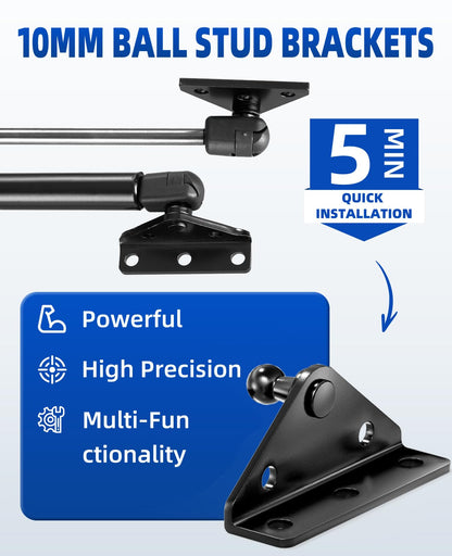 ARANA 10MM Gas Strut Mounting Brackets, Ball Stud Mount Bracket for Universal Lift Supports Shocks Spring Kits Hardware 4PCS with 16 Screws (Only Fits 10mm Ball Head)