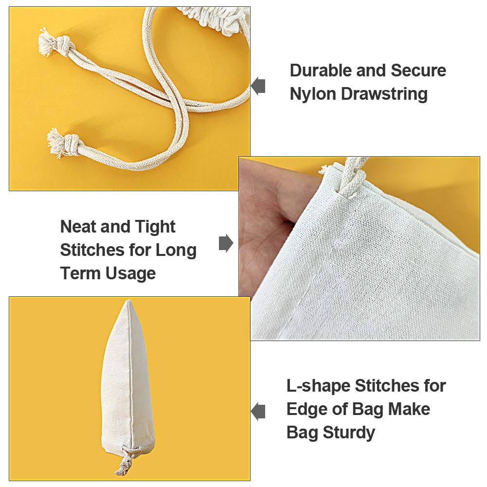 SumDirect 20Pcs Cotton Muslin Bags,White Large lightweight Gift Bags Breathable Pouches with Drawstring Reusable Packing Storage Bags for Wedding, Party, Birthday (15x20cm)